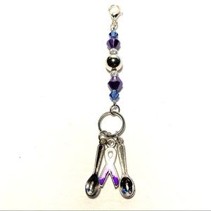 Spoon Zipper Clip Bag Charm with purple ribbon
